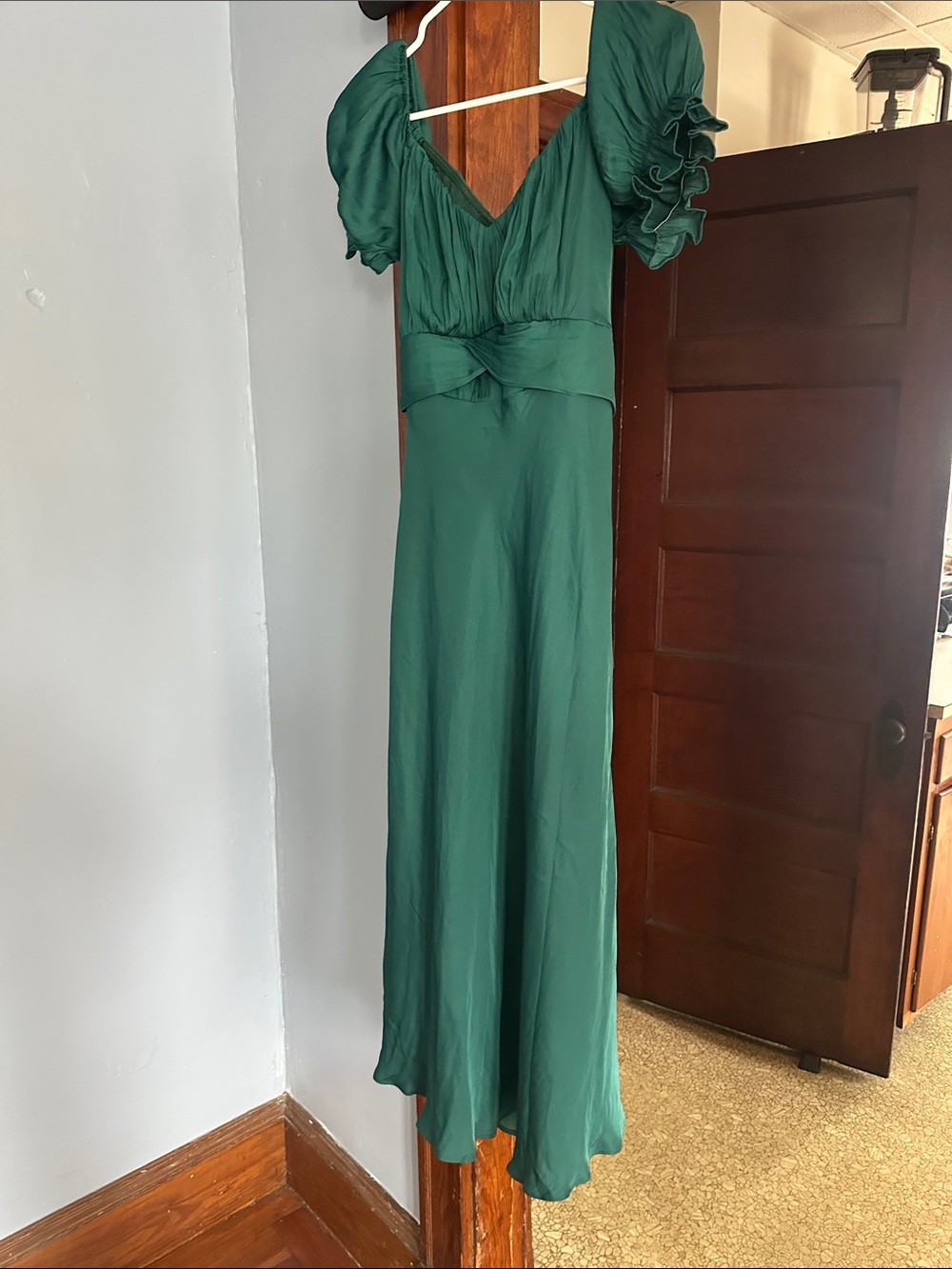 Petal & Pup Emerald Green Midi Dress with Puff Sleeves